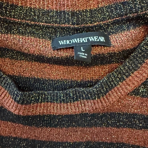 Who What Wear Black and Copper Striped Sweater Dress with Gold flecks Throughout - Picture 6 of 8